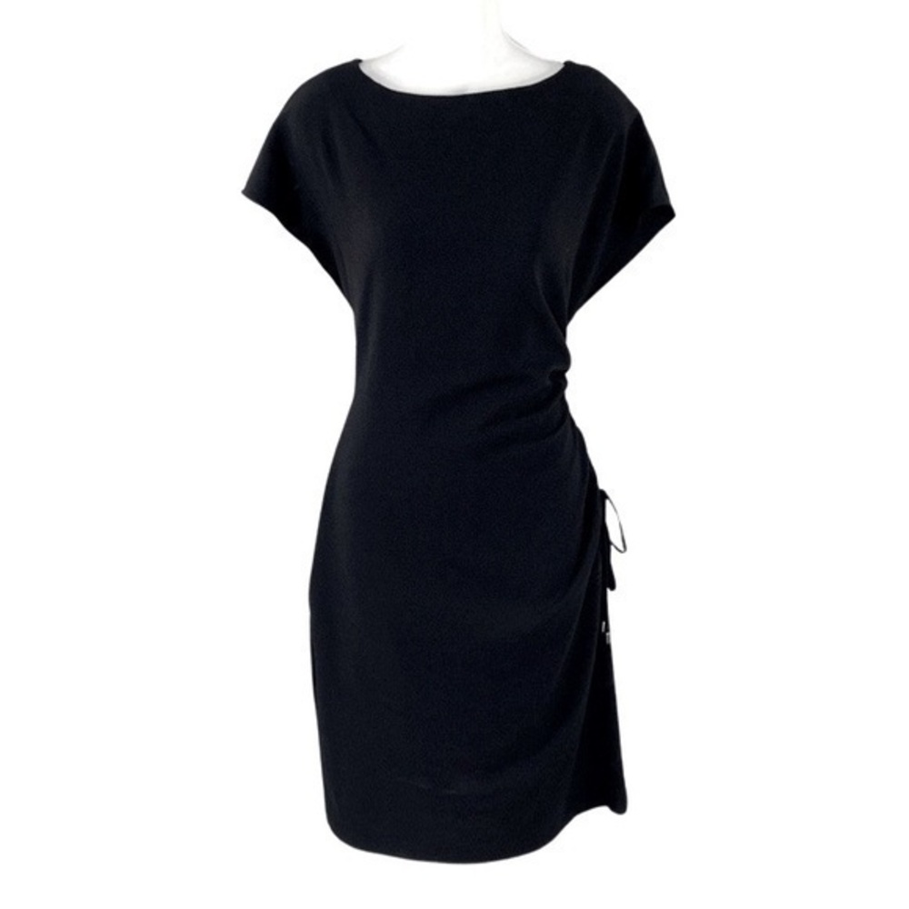 Calvin Klein black side ruching tie dress 4 LL8